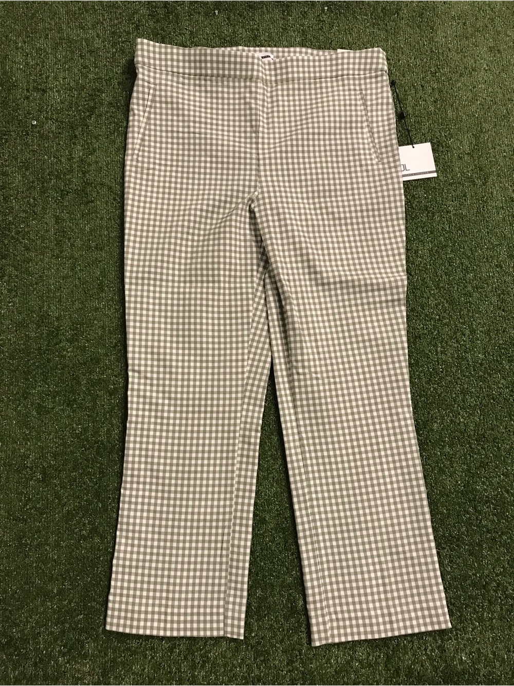 Jules & Leopold Beige and White Gingham Straight-Leg Pants